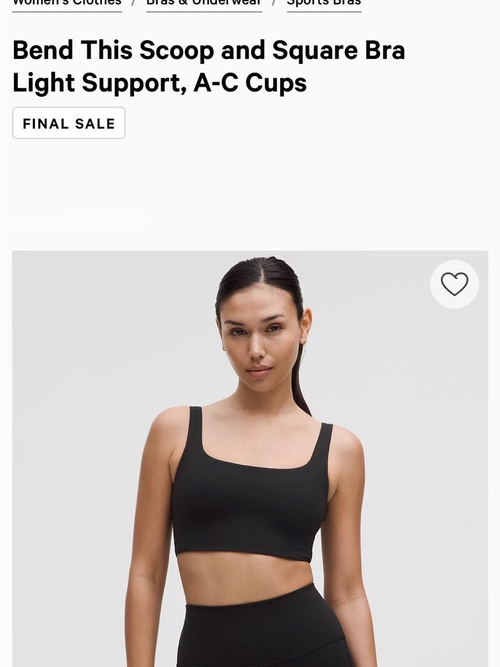 lululemon athletica Black Square Neck Sports Bra